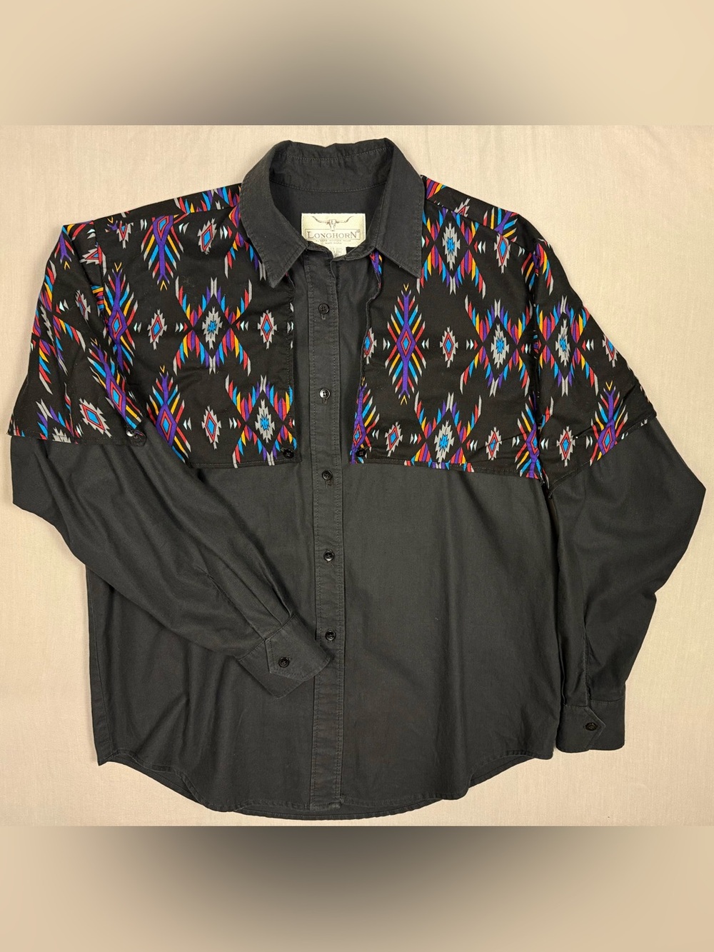 Vintage Longhorn Shirt Men’s Small Aztec Design Button Bib Western Cowboy